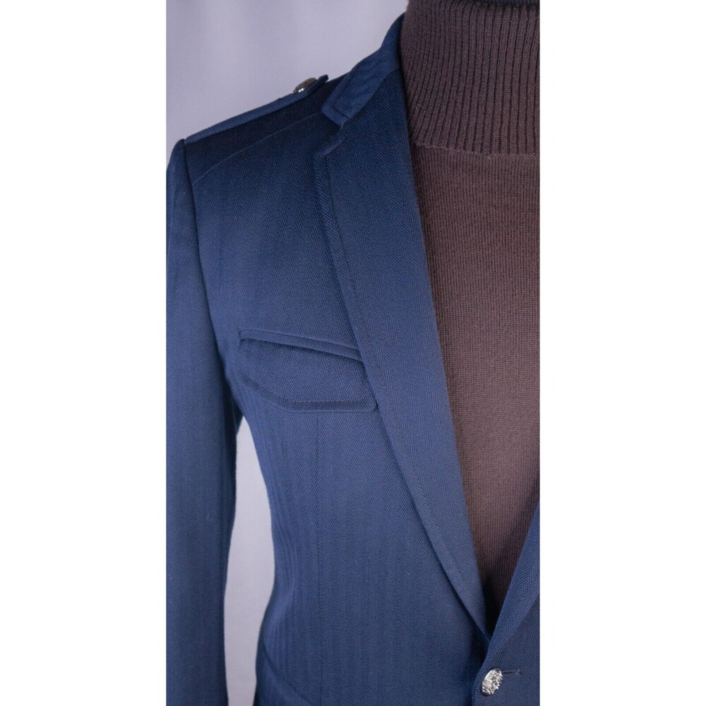 Zara Bazer Mens Sz 42 Herringbone Blue Silver Buttons Sport Coat Jacket Blazer - Picture 5 of 15